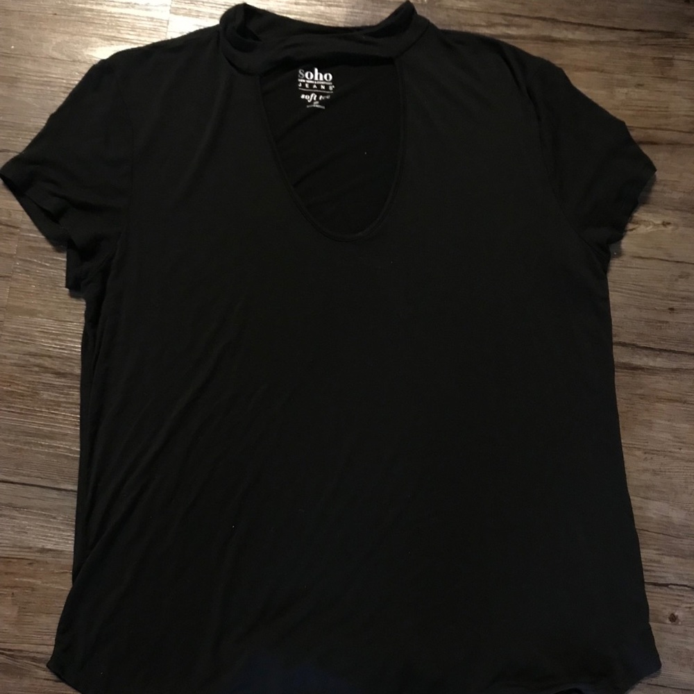 Soft Black Tee with Choker Neck